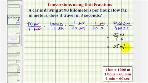 Convert 1 m into kilometer and meters to km. Ex: Find the Number of Meters Traveled in 3 seconds Given ...