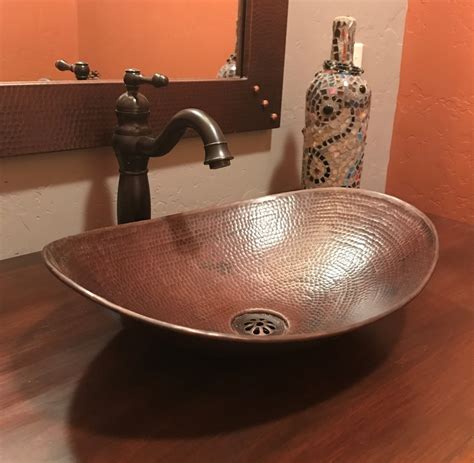 18 X 11 12 Oval Canoa Copper Vessel Bathroom Sink Brushed Sedona Finish