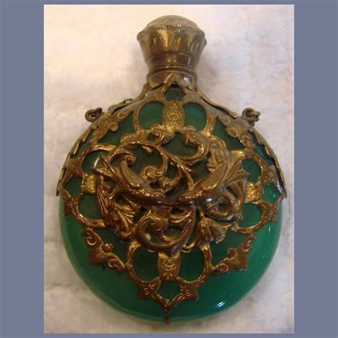 French Chatelaine Scent Perfume Bottle Green Opaline Art Glass W