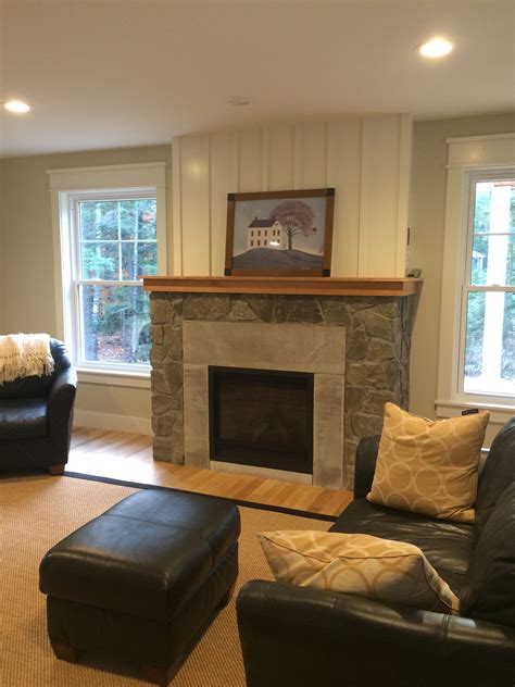 Fieldstone Fireplace With Cherry Mantle And Bluestone Fireplace