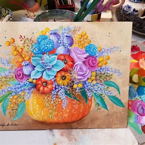 Floral Pumpkin Acrylic Painting Tutorial By Angela Anderson On Youtube Autumn Fa Acrylic