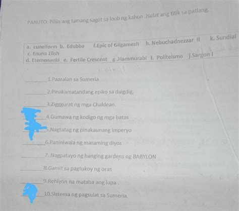 Piliin Ang Tamang Sagot Sa Loob Ng Kahon Isulat Ang Titik Sa Patlang