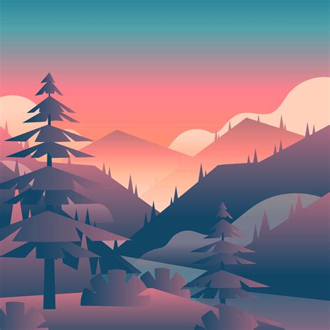 Mountain Sunset Landscape First Person View Vector Choose From
