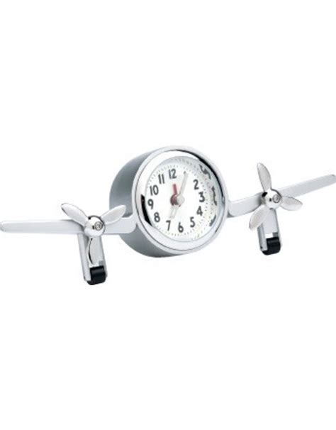 Twin Airplane Desk Clock Metal Silver Pilot Outfitters