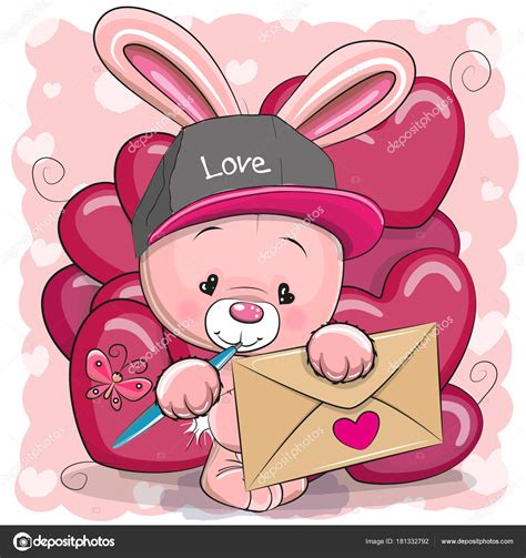 Tarjeta de San Valentín con lindo conejo de dibujos animados Imagen