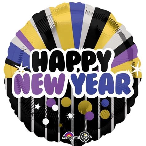 Purple And Gold Happy New Year 18″ Helium Filled Foil Balloon London