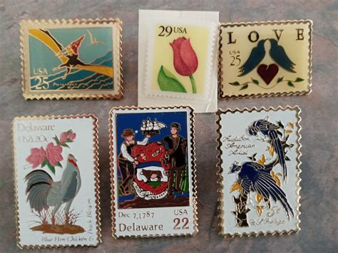 Set Of 6 Assorted Usps Stamp Pins Etsy