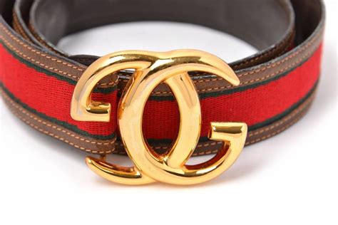 Vintage Gucci Leather And Canvas Belt With Gold Tone Double Gs At