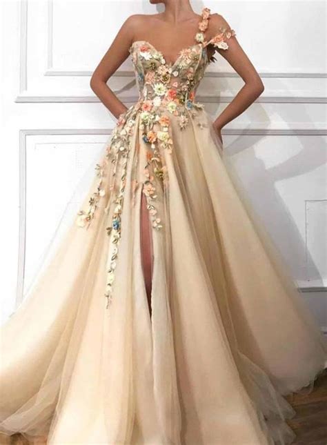 elegant one shoulder dress long 3d floral lace applique etsy sweden evening gown dresses