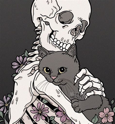 🖤 Cuddles Skull Art Skeleton Art Cat Art