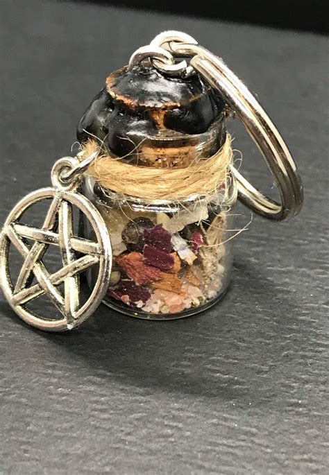 Protection Bottle Keychain With Silver Pentagram Charm Spell Bottle