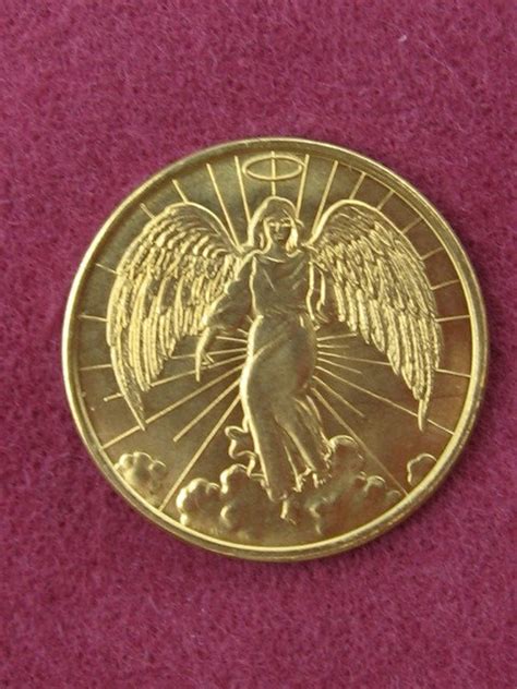 Gold Tone Angel Pocket Medal Medallion Coin Etsy