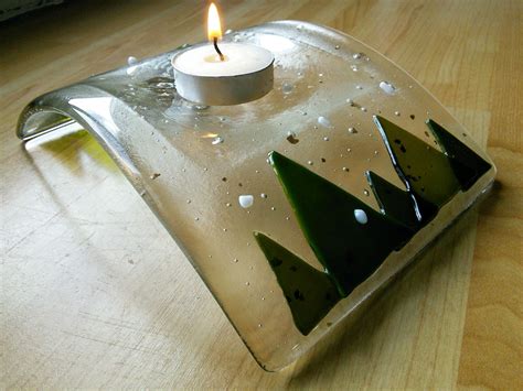 Fused Glass Christmas Tree Candle Bridge Handmade Glass Festive Candle