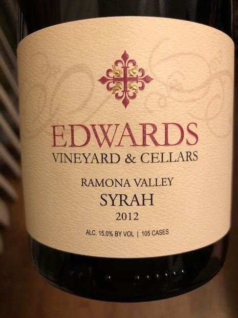 2012 Edwards Vineyard And Cellars Syrah Usa California South Coast