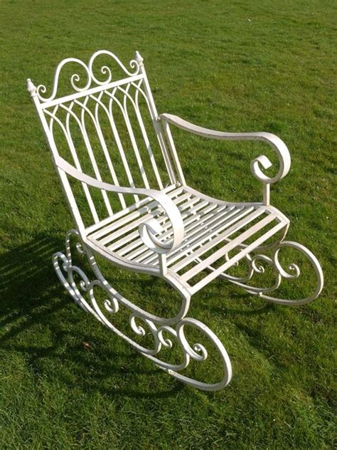 Vintage Style Antique White Distressed Metal Garden Rocking Chair