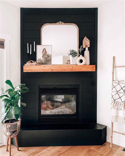 Black Fireplace Wall With Wood Mantel Soul And Lane