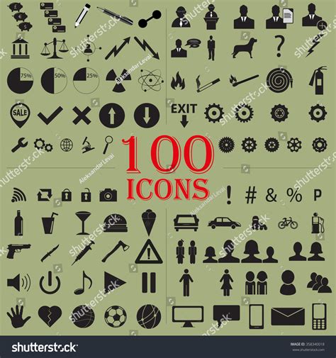 100 Icons Stock Vector Royalty Free 358340018