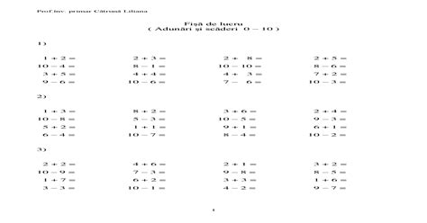 Imagini Pentru Fise Lucru Matematica Clasa 1 Adunari Si Scaderi 0 10 Cu Necunoscuta Matematică