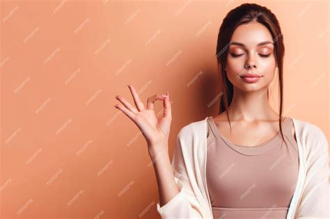 Premium Ai Image Peaceful Pretty Girl Eyes Closed Wear Stylish Clothes Two Hand Showing Yoga