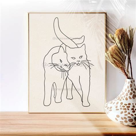 Cats Minimalist Art Line Art Poster Cat Line Drawing Print Etsy