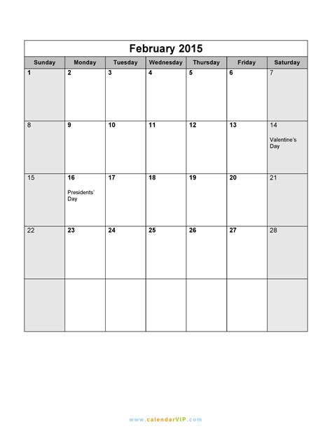February 2015 Calendar Blank Printable Calendar Template In Pdf Word