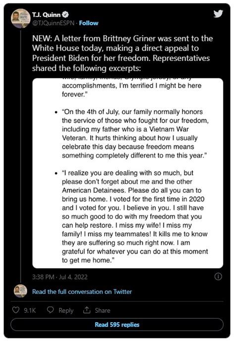 Brittney Griners July 4th Letter To Joe Biden Pleading For Help Will Make You Shed A Tear