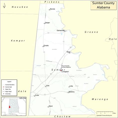Map Of Sumter County Alabama Where Is Located Cities Population