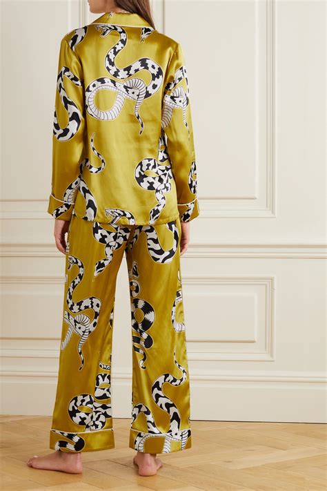 Gold Lila Printed Silk Satin Pajama Set Olivia Von Halle Net A Porter