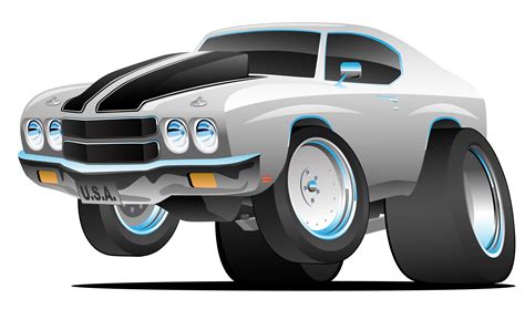 Classic Seventies Style American Muscle Car Cartoon Vector