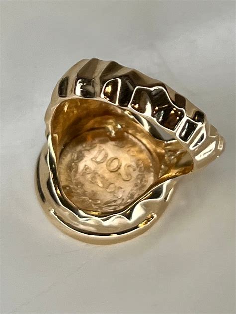 Vintage 18k Gold Dos Pesos Coin Bezel Ring With Genuine 1945 Etsy
