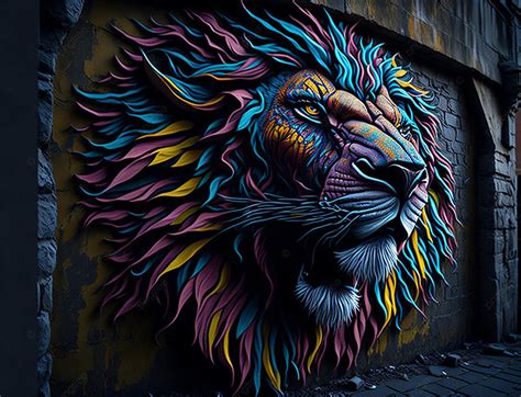 Hermoso Graffiti 3d De Un Rey León Fondos León Pintada Arte Imagen