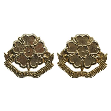 Pair Of Queens Lancashire Regiment Anodised Staybrite Collar Badges