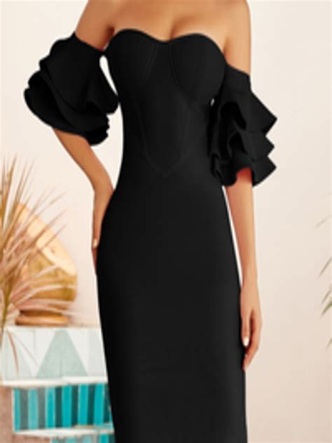 Buy Urbanic Black Off Shoulder Bodycon Dress Dresses For Women 18700584 Myntra