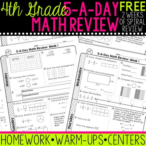 Free 4th Grade Daily Math Spiral Review Teacher Thrive