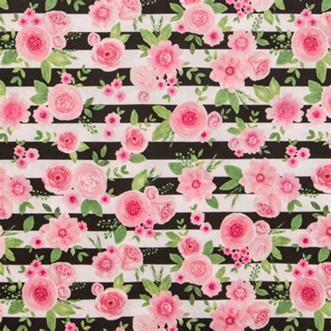 Pink Rose Striped Fabric Floral Fabric 100 Cotton Apparel Etsy