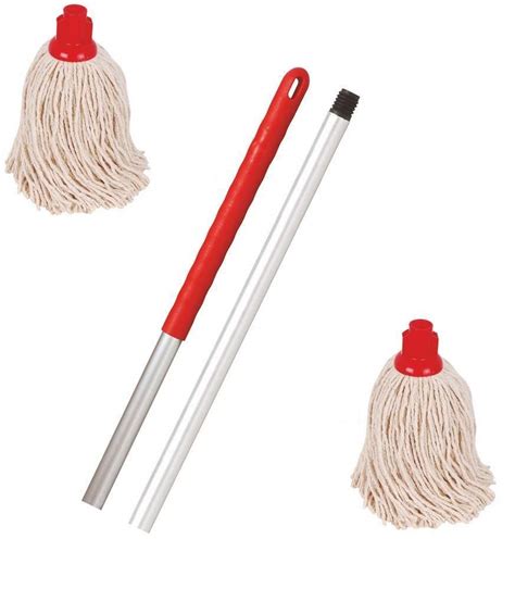 Professional Colour Coded Mop Handle And 2 Mop Heads Red