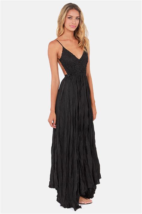 Pretty Black Dress Crocheted Dress Maxi Dress 10700