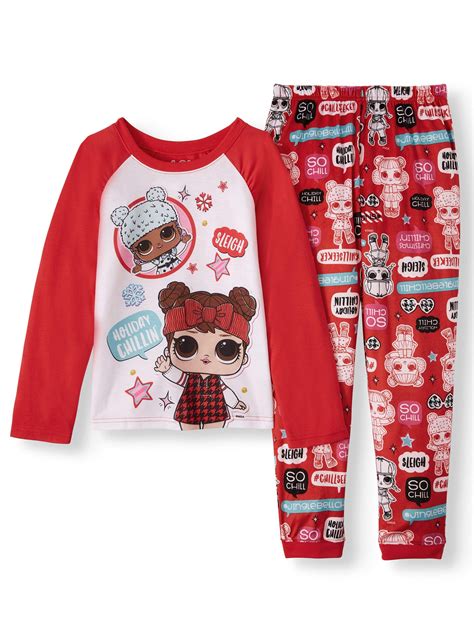 Girl S Holiday L O L Surprise Raglan Long Sleeve Top And Minky Jogger Pant 2 Piece Pajama Set