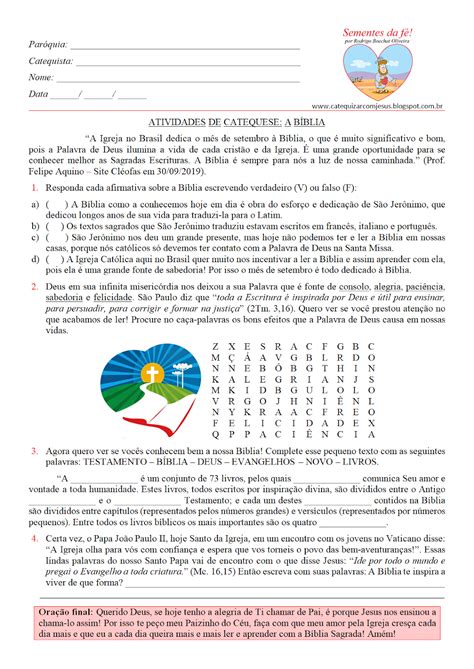 Atividades De Catequese Sobre A Biblia