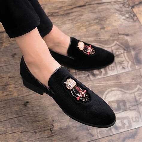 Owl Embroidery Men Velvet Loafers Shoes Fanfreakz Velvet Loafers