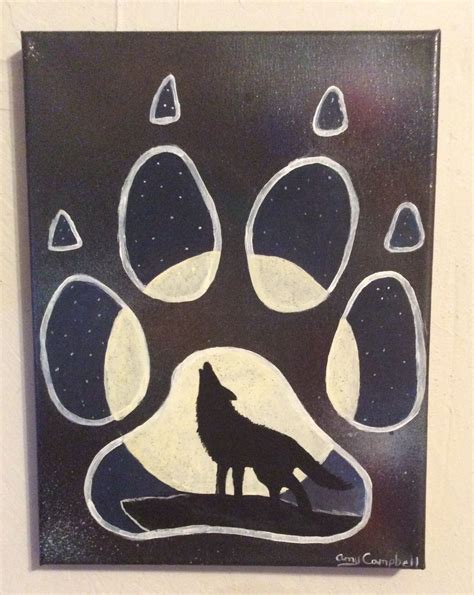 That being said, looking at a blank canvas can be a bit intimidating to the beginner. Acrylic canvas painting - Wolf Silhouette in pawprint ...