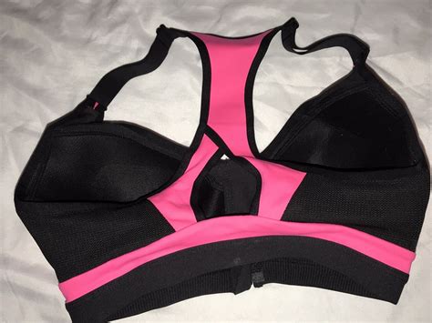 Vsx Victorias Secret Sports 32d Racer Back Bra Padded Pink Black Front Zip Ebay