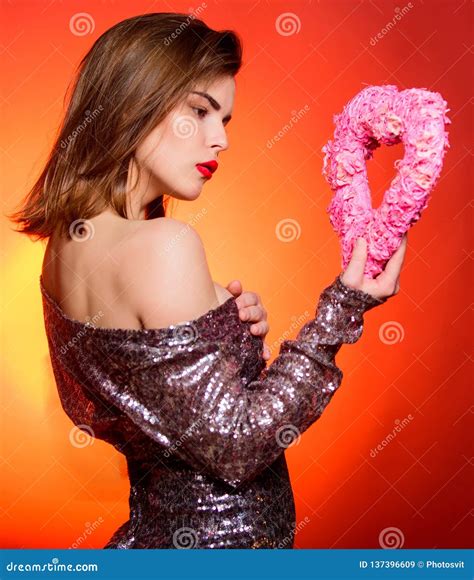 Romantic Greeting Moments Of Intimacy Be My Valentine Sensual Girl With Decorative Heart