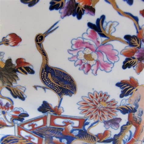 Davenport Stone China Plate Chinoiserie Stork Pattern Antique C 1815