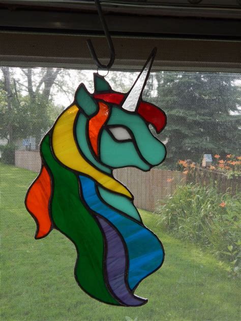 Stained Glass Rainbow Unicorn Stained Glass Art Stained Glass Black Unicorn