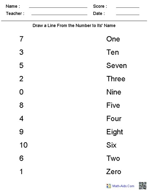 Dynamically Created Worksheets Matching Numbers To Their Names