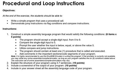 Solved Procedural And Loop Instructions Objectives At The Chegg Com