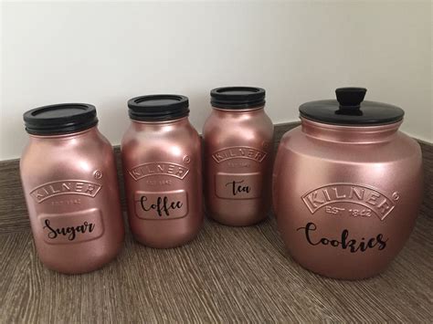 Kilner Set Of Rose Gold Tea Coffee Sugar Biscuit Cookie Jar Storage