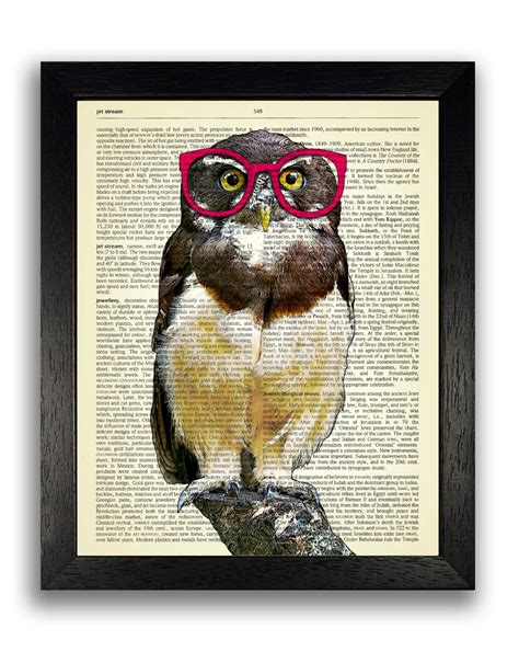 Owl In Geeky Red Glasses Art Print Animal Wall Decor Kids