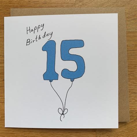 15th Birthday Card 15 Card Male 15 Card 15 Balloons Blue Etsy